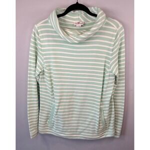 Vineyard Vines Womens Striped Funnel Neck Pullover Mint Green White Cotton M
